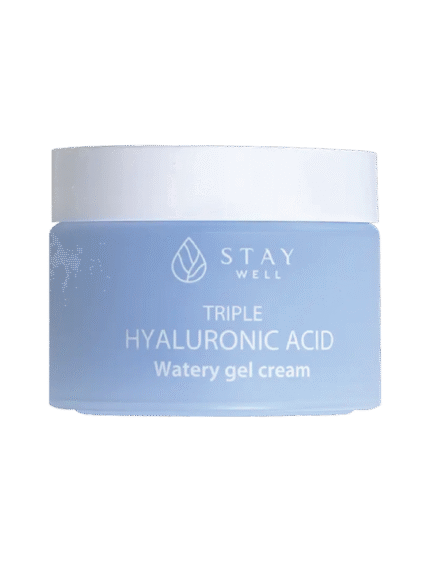 Triple hyaluronic acid gel kräm från StayWell med små pärlor som krossas för återfuktning